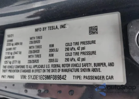 2021 Tesla Model 3 Performance Dual Motor All-Wheel Drive from USA, damaged, VIN 5YJ3E1EC9MF089842